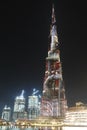 Burj Khalifa in Dubai spectacularly illuminated at night time Royalty Free Stock Photo