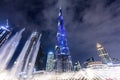 Burj Khalifa illumination with fountain show in Dubai UAE at night Royalty Free Stock Photo