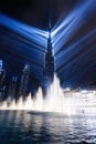 Burj Khalifa illumination with fountain show in Dubai UAE at night Royalty Free Stock Photo