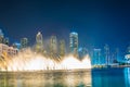 The Burj Khalifa lake with dancing fountain of Dubai, UAE Royalty Free Stock Photo