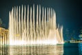 The Burj Khalifa lake with dancing fountain of Dubai, UAE Royalty Free Stock Photo