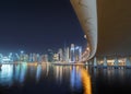 Burj Khalifa with lake or river and bridge in Dubai Downtown skyline, United Arab Emirates or UAE. Financial district and business Royalty Free Stock Photo