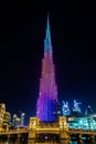 Burj Khalifa at night during light show, Dubai