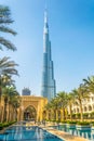 Burj Khalifa standing over the Palace Downtown Dubai hotel in the UAE...IMAGE Royalty Free Stock Photo