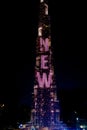 Burj Khalifa with colorful LED show Happy New Year Dubai, UAE