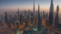 Burj Khalifa tallest building in the world. Futuristic city. Iconic Dubai views. Sunset cityscape. Royalty Free Stock Photo