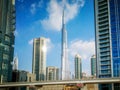 Burj Khalifa tower in Dubai against beautiful clouds and blue sky Royalty Free Stock Photo