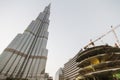Burj Khalifa that Viewed from Below with Building Construction at Dubai Royalty Free Stock Photo