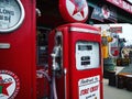 Burkes Pass, New Zealand - 2023: Closeup detail of old historic red Texaco gas station Tokheim fuel pump outdoor museum