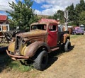 Burkes Pass, New Zealand - Febuary 09 2024: Abandoned rusty vintage truck standing in a junk yard Royalty Free Stock Photo