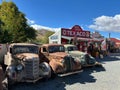 Burkes Pass , New Zealand - Febuary 09 2024: Classic car for sale - Auto Parts is an auto wrecker offering parts for classic cars Royalty Free Stock Photo