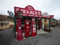 Burkes Pass, New Zealand - 2023: Old historic red Texaco gas station fuel pump in Burkes Pass Village outdoor museum