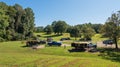 Burkesville, KY - August 11, 2023: Multiple small teardrop travel trailers parked at Dale Hollow State Park Campground