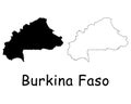 Burkina Faso Country Map. Black silhouette and outline isolated on white background. EPS Vector Royalty Free Stock Photo