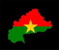 Burkina Faso vector map flag silhouette illustration isolated on black background. Royalty Free Stock Photo