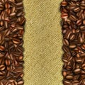 Burlap background with coffee beans