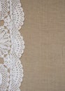 Burlap background with lace Royalty Free Stock Photo
