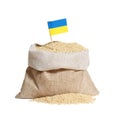 Burlap Bag of Millet With Flag of Ukraine Isolated on White Background Royalty Free Stock Photo