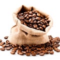 Burlap Bag of Roasted Coffee Beans Royalty Free Stock Photo