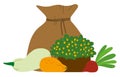 Burlap Sack with Seasonal Vegetables Vector Image