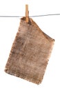 Burlap canvas with lacerate edges hanging Royalty Free Stock Photo