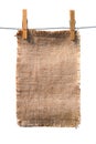 Burlap canvas with lacerate edges hanging Royalty Free Stock Photo