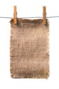 Burlap canvas with lacerate edges hanging Royalty Free Stock Photo