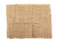 Burlap Fabric Label Pieces, Rustic Hessian Patch, Torn Sack Cloth Isolated over White Royalty Free Stock Photo