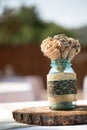 Burlap flower table decoration