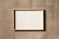 Burlap Frame, Wooden Border over Sack Cloth Background, Fabric Wood Royalty Free Stock Photo