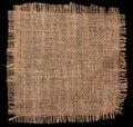 Burlap hessian square on black background Royalty Free Stock Photo