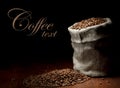 Burlap sack of coffee beans Royalty Free Stock Photo