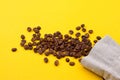 Burlap sack full of coffee beans Royalty Free Stock Photo