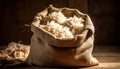 Burlap Sack of Raw Wool in a Rustic Barn Setting Royalty Free Stock Photo