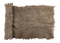 Burlap texture. A piece of torn burlap on a white background. Canvas. Packing material Royalty Free Stock Photo