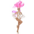 Burlesque dancer in white dress with pink plumage Royalty Free Stock Photo