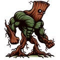 A burly tree monster with a scary expression isolated on a white background 2