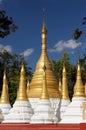 Buddhist stupas in Myanmar on the Inle Lake