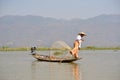 Burma style fishman fishing canoe boat Royalty Free Stock Photo