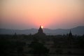 Burma sunset over Bagan pagodas