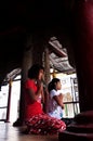 Burma women people and burmese girl respect praying buddha deity angel god in church of Shwedagon Stupa Pagoda Paya temple in