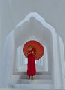 A Buddhist novice monk at white temple Royalty Free Stock Photo