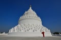 A Buddhist novice monk at white temple Royalty Free Stock Photo