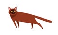 Burmese cat breed flat vector illustration. Funny purebred brown shorthair kitten design element. Cartoon color domestic