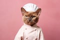 Burmese Cat Dressed As A Chef On Blush Color Background