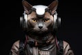 Burmese Cat Dressed As A Robot On Black Background