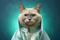 Burmese Cat Dressed As A Wizard On Mint Color Background