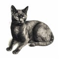Burmese cat, engraving style, close-up portrait, black and white drawing, cute fluffy kitten, favorite pet