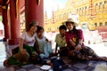 Burmese children take photo with foreigner at Shwezigon Pagoda