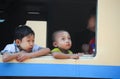 Burmese children in the train